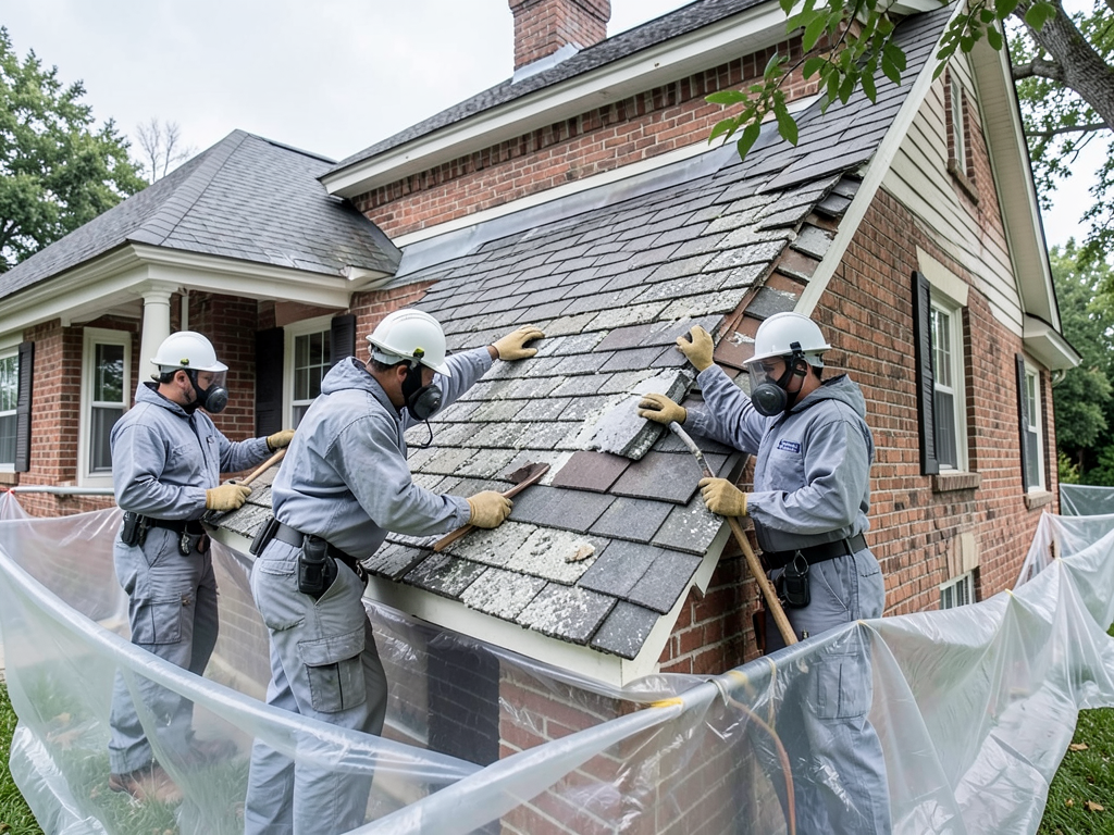 Handling potential asbestos shingles during an old